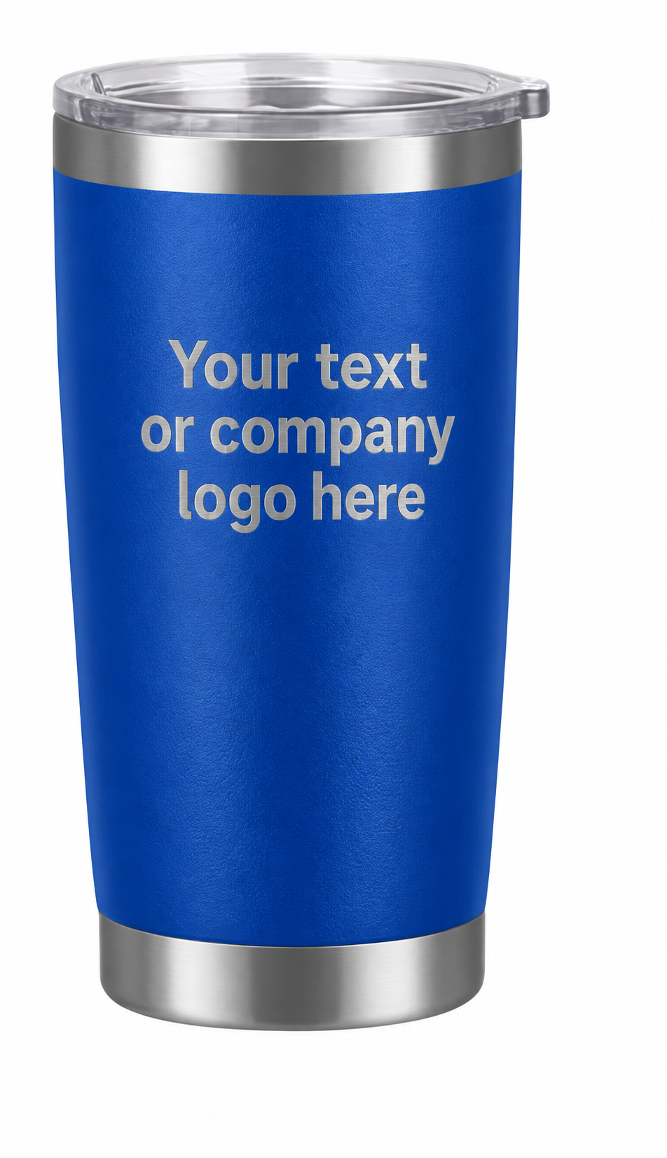 Blue tumbler engraved with Your text or company logo here