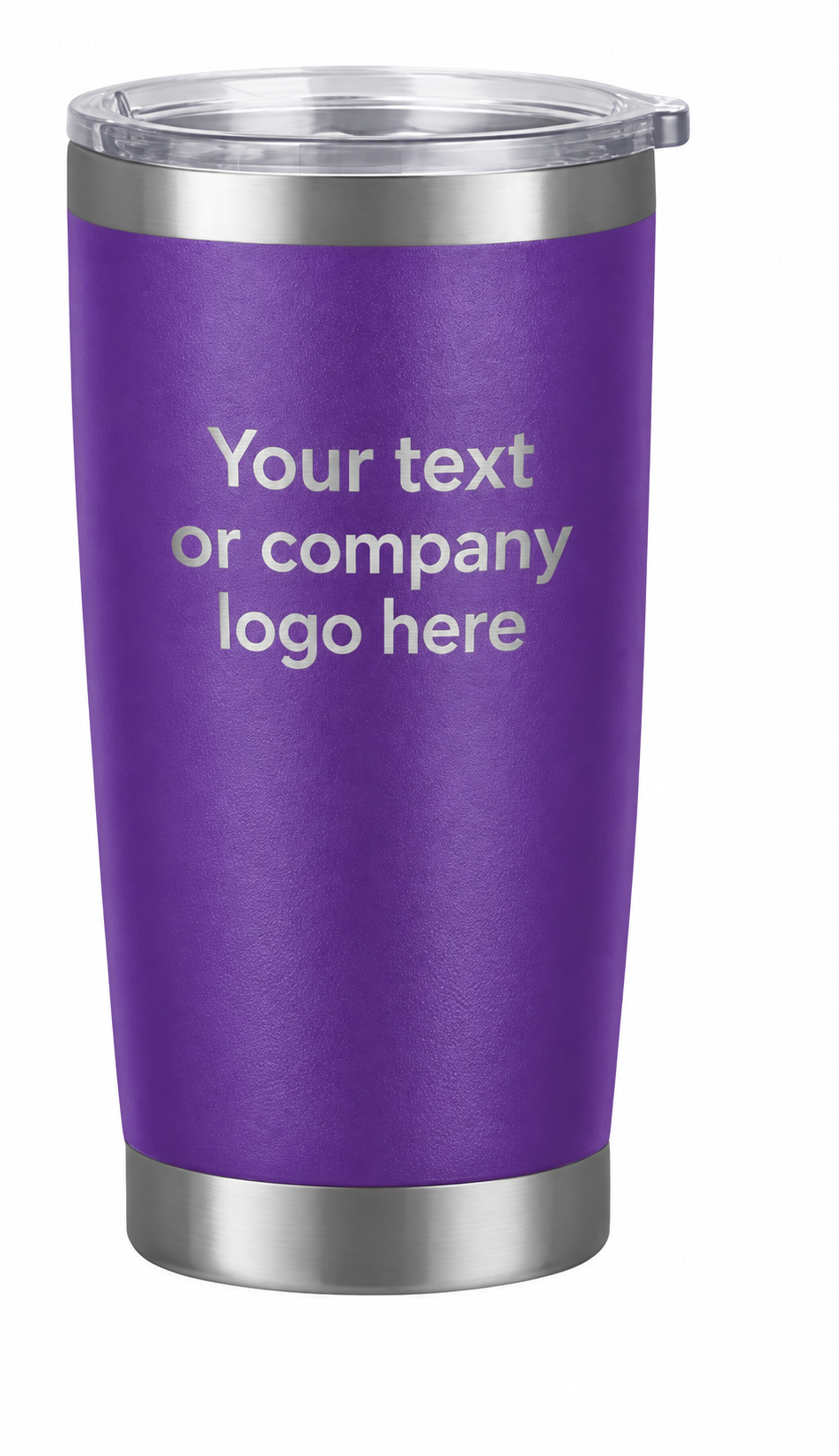 Purple tumbler engraved with Your text or company logo here