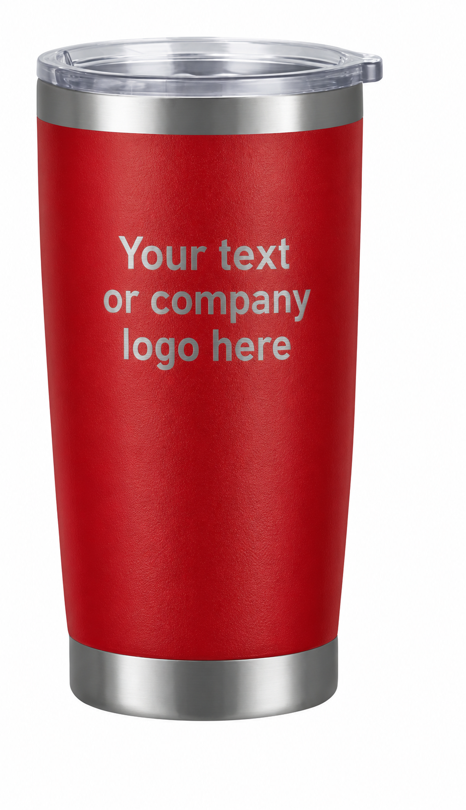 Red tumbler engraved with Your text or company logo here
