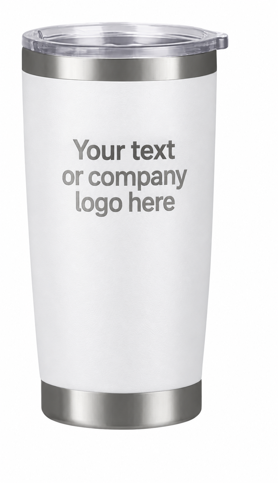 White tumbler engraved with Your text or company logo here